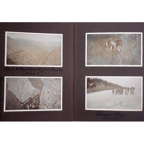 649 - An interesting album of approx 27 postcards and 50 photographs from a march over The Himalayas and a... 