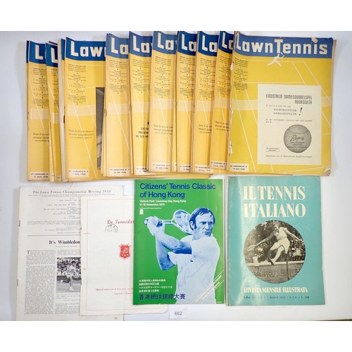 662 - A collection of tennis ephemera including 26 Lawn Tennis magazines dating from 1948-1949 together wi... 