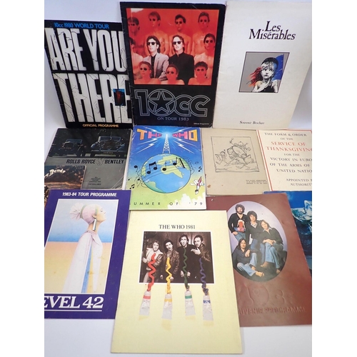 665 - Various pop and rock concert programmes including The Who 1979 & 1981, 10cc 1980, 1983, 1976, 1978 e... 