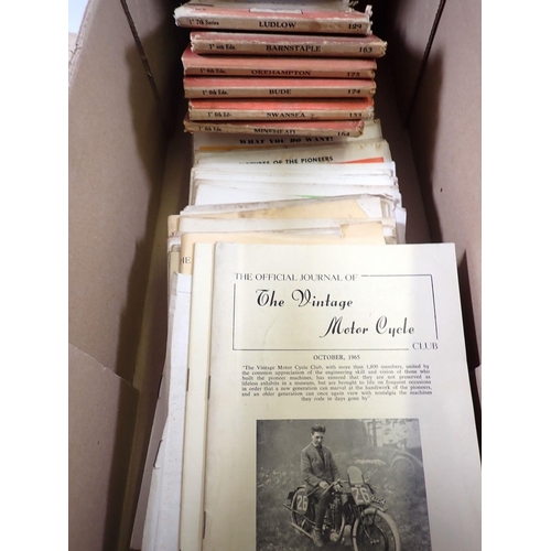 673 - A box of 1960's The Vintage Motor Cycle Club magazines plus a small group of old maps with W H Smith... 