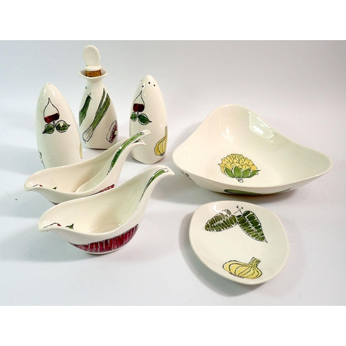 68 - A Midwinter Terence Conran salad ware set comprising triangular dish, two sauce boats, oil, salt and... 