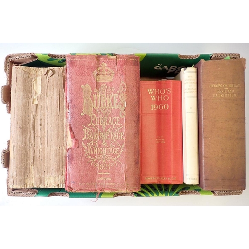 687 - Burke's Peerage 1893 and 1921 plus various other related books including Heroes of Britain, Peril an... 