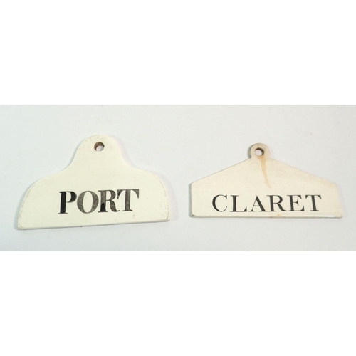 69 - Two Wedgwood pearl ware wine bin labels for Port & Claret, 14.5cm wide