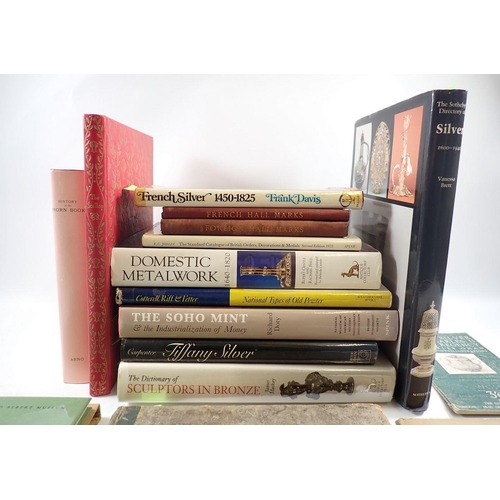 695 - A box of books on antique metalwork, silver, bronze, pewter etc