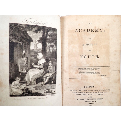 719 - The Academy or A Picture of Youth published London 1808, plus various leather bound books including ... 