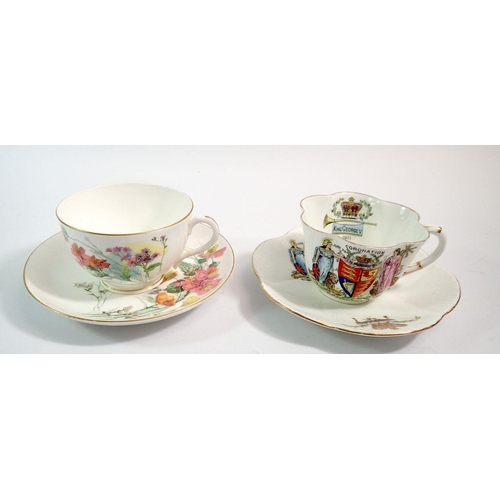 75 - A Shelley coronation 1911 cup and saucer and a Royal Worcester cup and saucer painted flowers