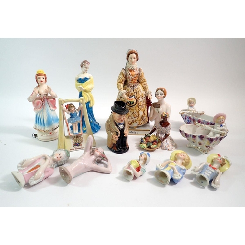 83 - A collection of various figures and six pin cushion dolls, largest 20cm