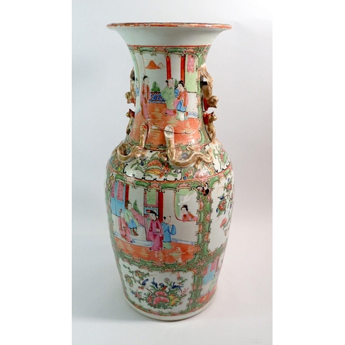 86 - A large Canton vase with lizards and lions applied to shoulder - a/f, 45cm tall