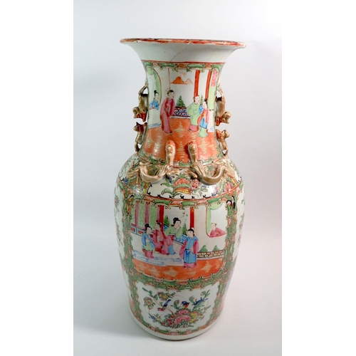 86 - A large Canton vase with lizards and lions applied to shoulder - a/f, 45cm tall