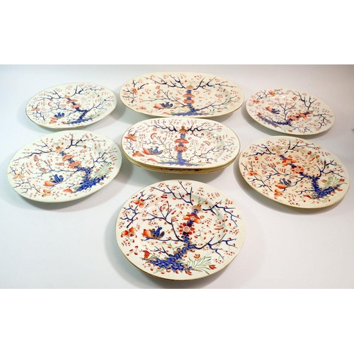 90 - A 19th century Derby part dinner service comprising five plates, two small and one large meat plate