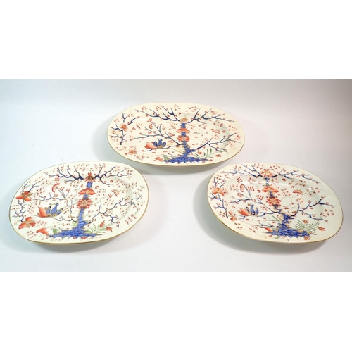 90 - A 19th century Derby part dinner service comprising five plates, two small and one large meat plate