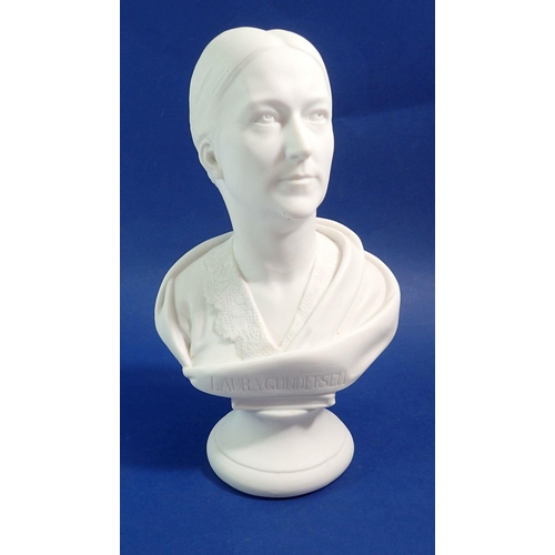 95 - A Parian bust of Laura Gundersen, 27cm (Laura Sofie Couceron Gundersen was a Norwegian actress (1832... 