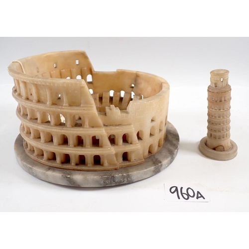 960A - A 19th century Grand Tour alabaster model of the Colosseum, 18cm wide x 10cm high and one of the Lea... 