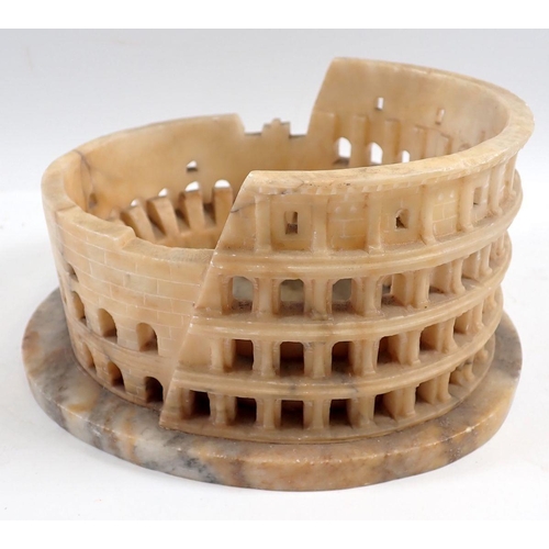 960A - A 19th century Grand Tour alabaster model of the Colosseum, 18cm wide x 10cm high and one of the Lea...