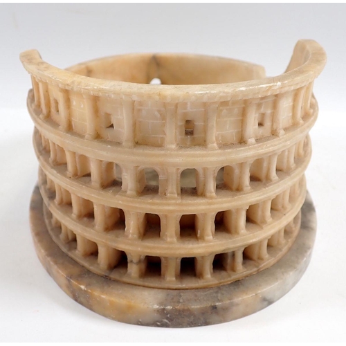 960A - A 19th century Grand Tour alabaster model of the Colosseum, 18cm wide x 10cm high and one of the Lea... 