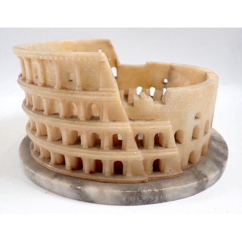 960A - A 19th century Grand Tour alabaster model of the Colosseum, 18cm wide x 10cm high and one of the Lea... 