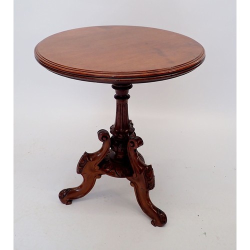 1346 - A Victorian mahogany tripod table with ornate scroll base, 56cm