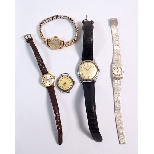 582 - Five mechanical wrist watches including gents Mira 17 jewel watch, a small silver watch and three la... 