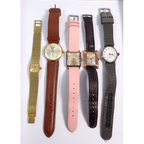 583 - Five mechanical wrist watches including a gents Rotary watch with date aperture, a gents silver watc... 