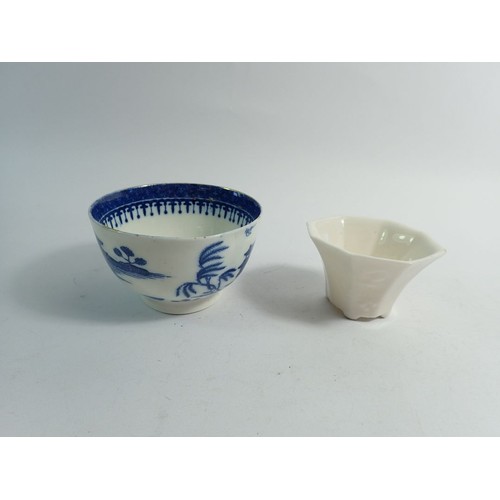 130 - A collection of 18th century English blue and white porcelain tea ware including trio, sparrow beak ... 