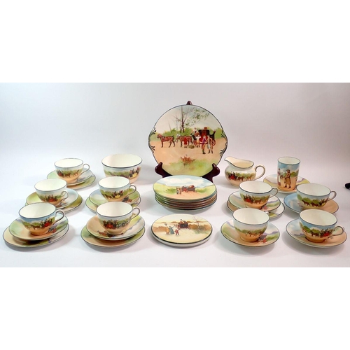 101 - A group of Royal Doulton Coaching Scenes tea ware comprising nine cups, ten saucers, teapot stand, s... 