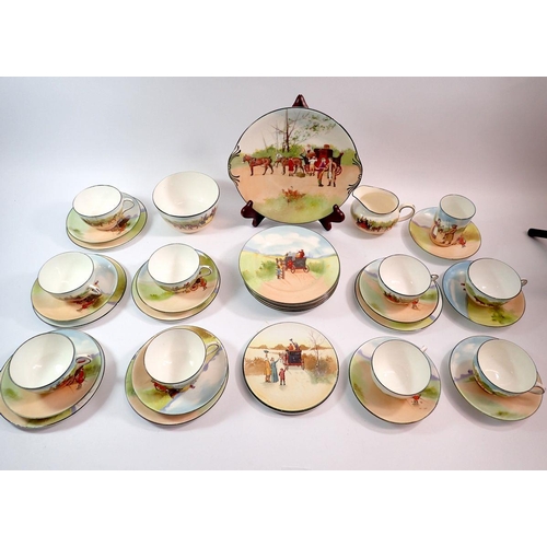 101 - A group of Royal Doulton Coaching Scenes tea ware comprising nine cups, ten saucers, teapot stand, s... 