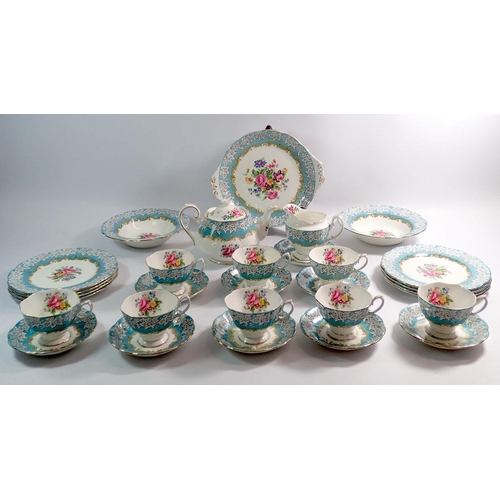 108 - A Royal Albert Enchantment tea service comprising teapot, eight cups and saucers, eight tea plates, ... 