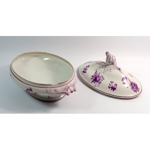 11 - A Victorian large oval tureen with purple printed decoration