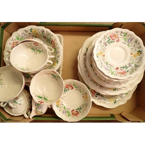 112 - A Royal Doulton Stratford dinner service comprising six dinner plates, five side plates, three small... 