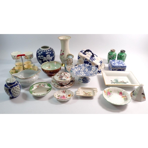 113 - A box of decorative china including vases, bowls, egg cup set etc. from makers including Wedgwood, M... 