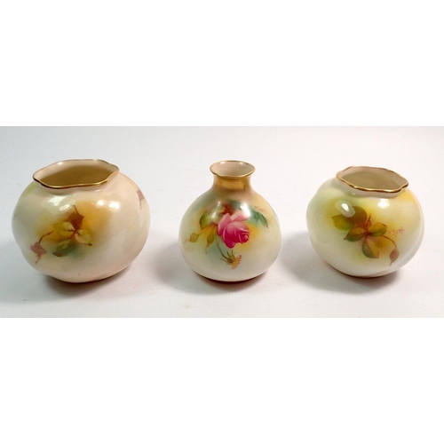 114 - Two Royal Worcester spherical posy vases painted roses G161, one signed Millie Hunt 7cm tall and ano... 