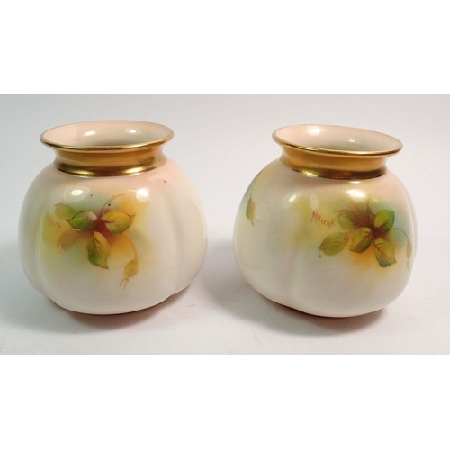 115 - A pair of Royal Worcester posy vases painted roses signed Millie Hunt No 158, 8.5cm