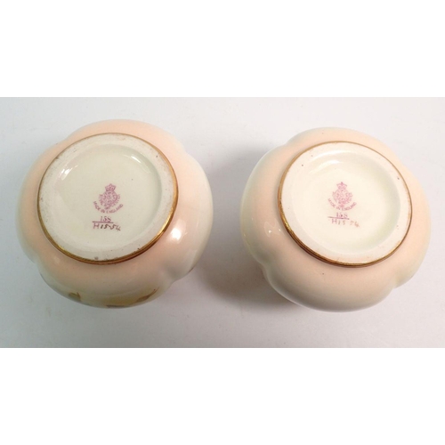 115 - A pair of Royal Worcester posy vases painted roses signed Millie Hunt No 158, 8.5cm