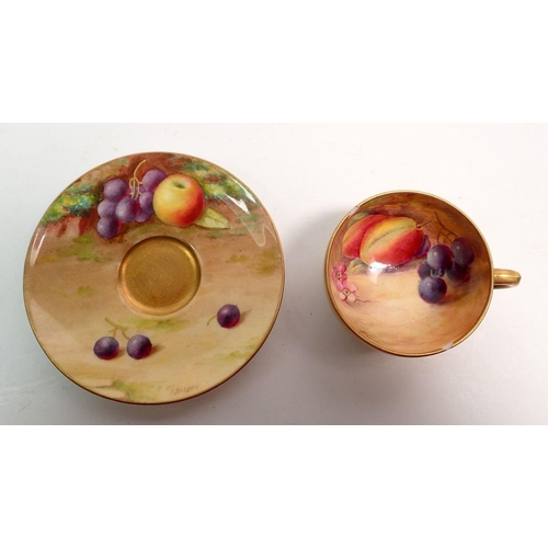 118 - A Royal Worcester cup - a/f and matched saucer, both painted fruit, cup 5.7cm diameter