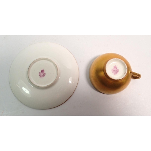 118 - A Royal Worcester cup - a/f and matched saucer, both painted fruit, cup 5.7cm diameter