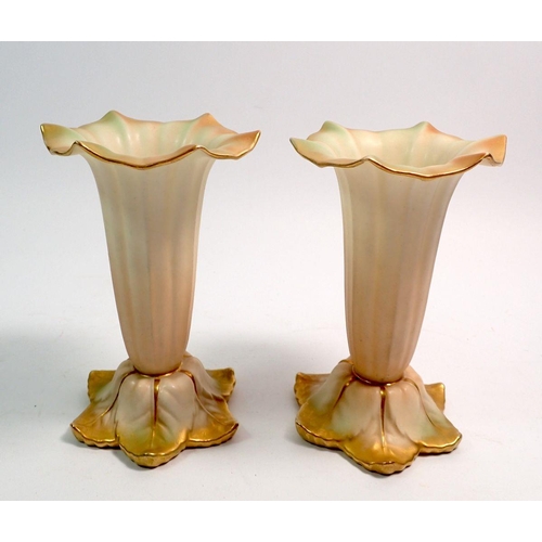 119 - A Royal Worcester pair of lily form vases, G351, 12cm