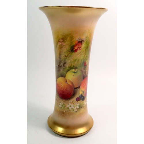 122 - A Royal Worcester trumpet form vase painted still life fruit by William Ricketts, G323, 19.5cm