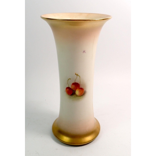 122 - A Royal Worcester trumpet form vase painted still life fruit by William Ricketts, G323, 19.5cm