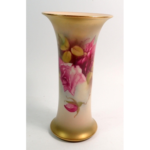 123 - A Royal Worcester trumpet form vase painted roses, G923, 15.5cm