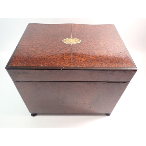 1255 - A 19th century French amboyna travelling decanter box with fitted interior including four cut glass ... 