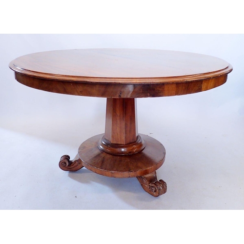 1263 - A 19th century rosewood circular breakfast table on fluted column and circular platform base, 120cm ... 