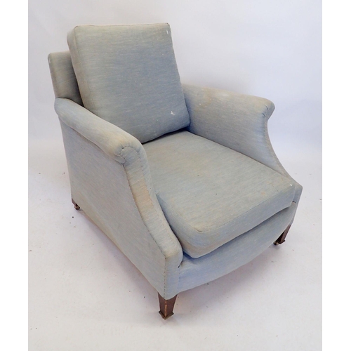 1268 - A Howard and Sons Clayton pale blue upholstered tub armchair on castors, stamped mark to back leg