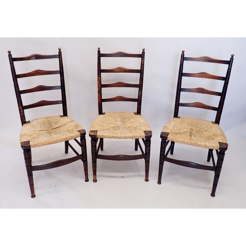 1272 - Three Arts and Crafts ladder back rush seated chairs by Urquhart and Adamson, Liverpool and believed... 