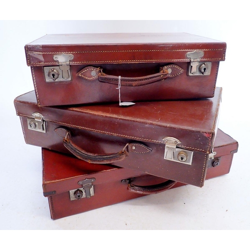 1273 - Three small brown leather suitcases, largest 50.5cm wide