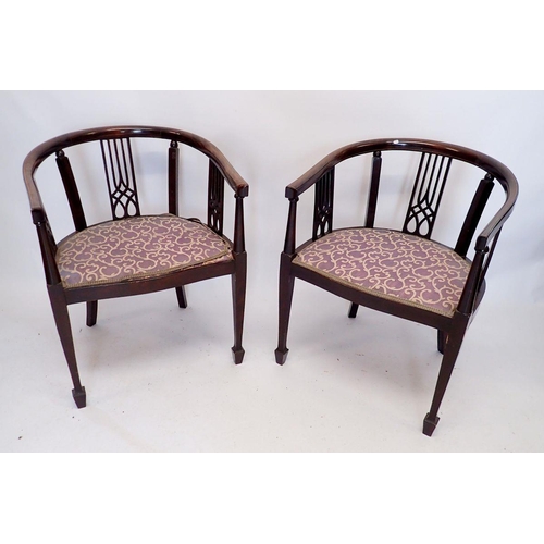 1274 - A pair of Edwardian mahogany bow back chairs with pierced slat backs