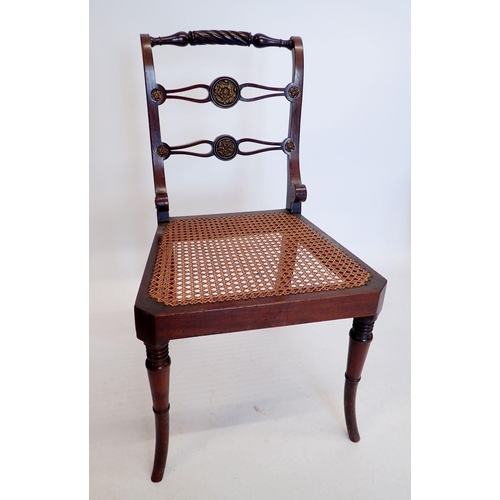 1275 - A Regency brass-mounted mahogany cane-seated occasional chair with rope twist and turned top rail, b... 