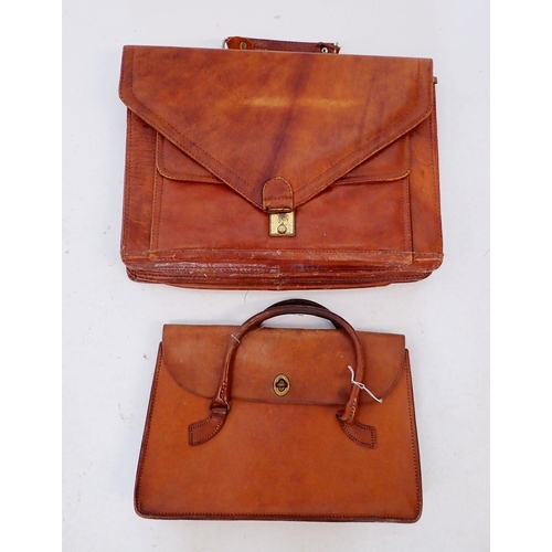 1277 - Two brown leather briefcases, largest 43cm wide