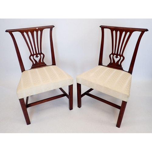 1278 - A pair of Georgian Chippendale style mahogany dining chairs with vase form splat and scroll over top... 