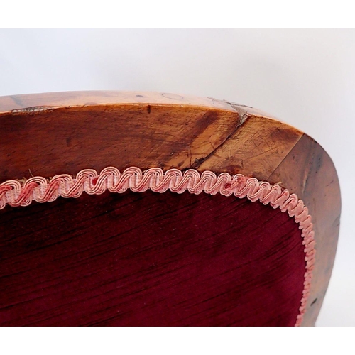 1279 - A Victorian red upholstered chair with incised decoration on turned supports