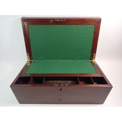 1290 - A 19th century mahogany large brass bound writing slope with fitted interior, 45 x 25cm